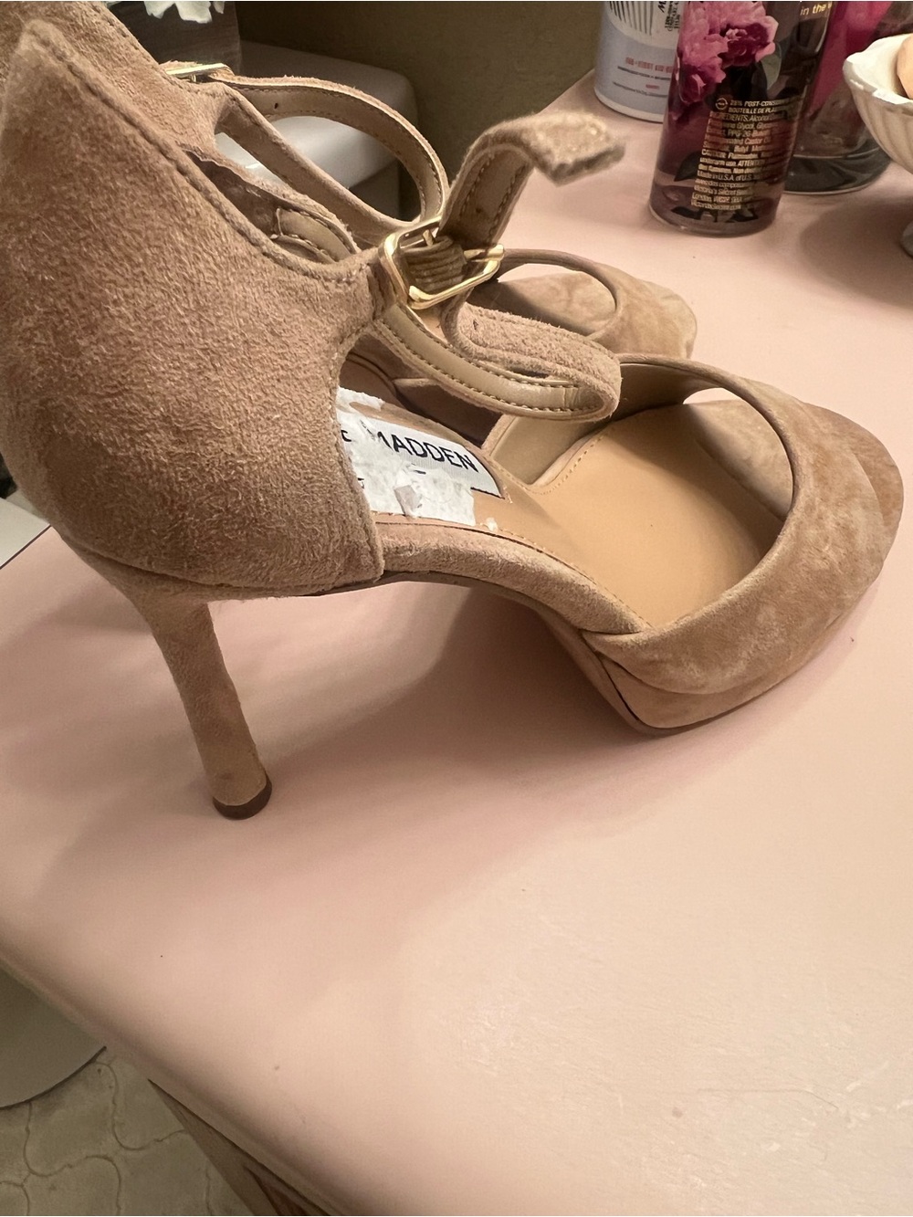 Steve Madden Beige Suede Ankle Strap High Heels